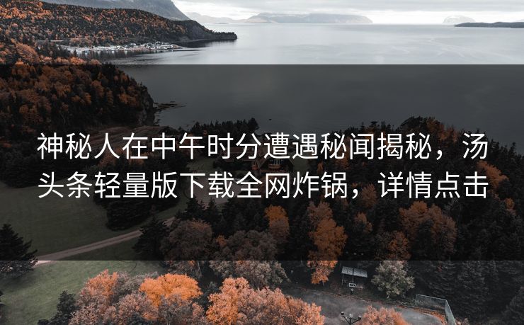 神秘人在中午时分遭遇秘闻揭秘，汤头条轻量版下载全网炸锅，详情点击